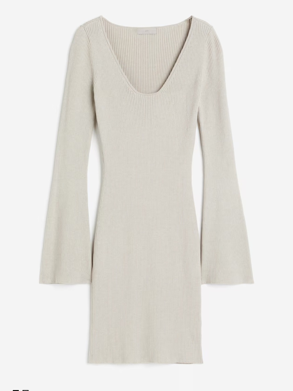 White Fox Boutique Ribbed Scoop-Neck Long Sleeve Dress in Light Beige